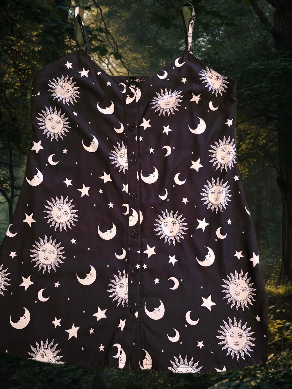Zaful Black Mini Dress with White Sun Moon Star Print